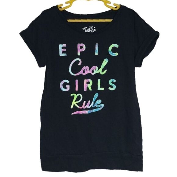Justice Girls 8 Black "Epic Cool Girls Rule" Tee Short Sleeve Casual T-Shirt Top - Picture 1 of 5